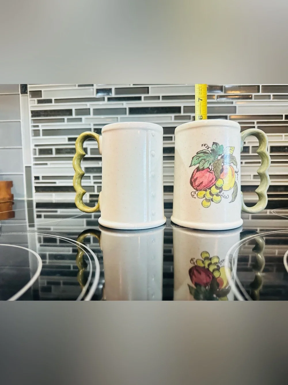 Vtg Merlot Poppytrail Provincial Fruit (Avocado) Stoneware Coffee Mugs (2)